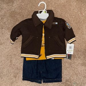 3/6 month boys 3-piece set (long sleeves top, jacket, jeans)